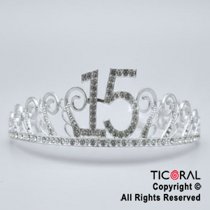 TIARA CORONA 15 A�OS METAL PLATA CON STRASS X 1